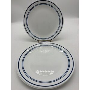 Corelle White Plate with Blue Cafe Stripe DINNER Plate 10.25 Inch Set of 3